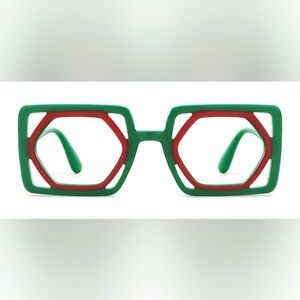 Green and Red Geometric Reading Glasses +4.00 NEW! FUN! Blue Light Blocking